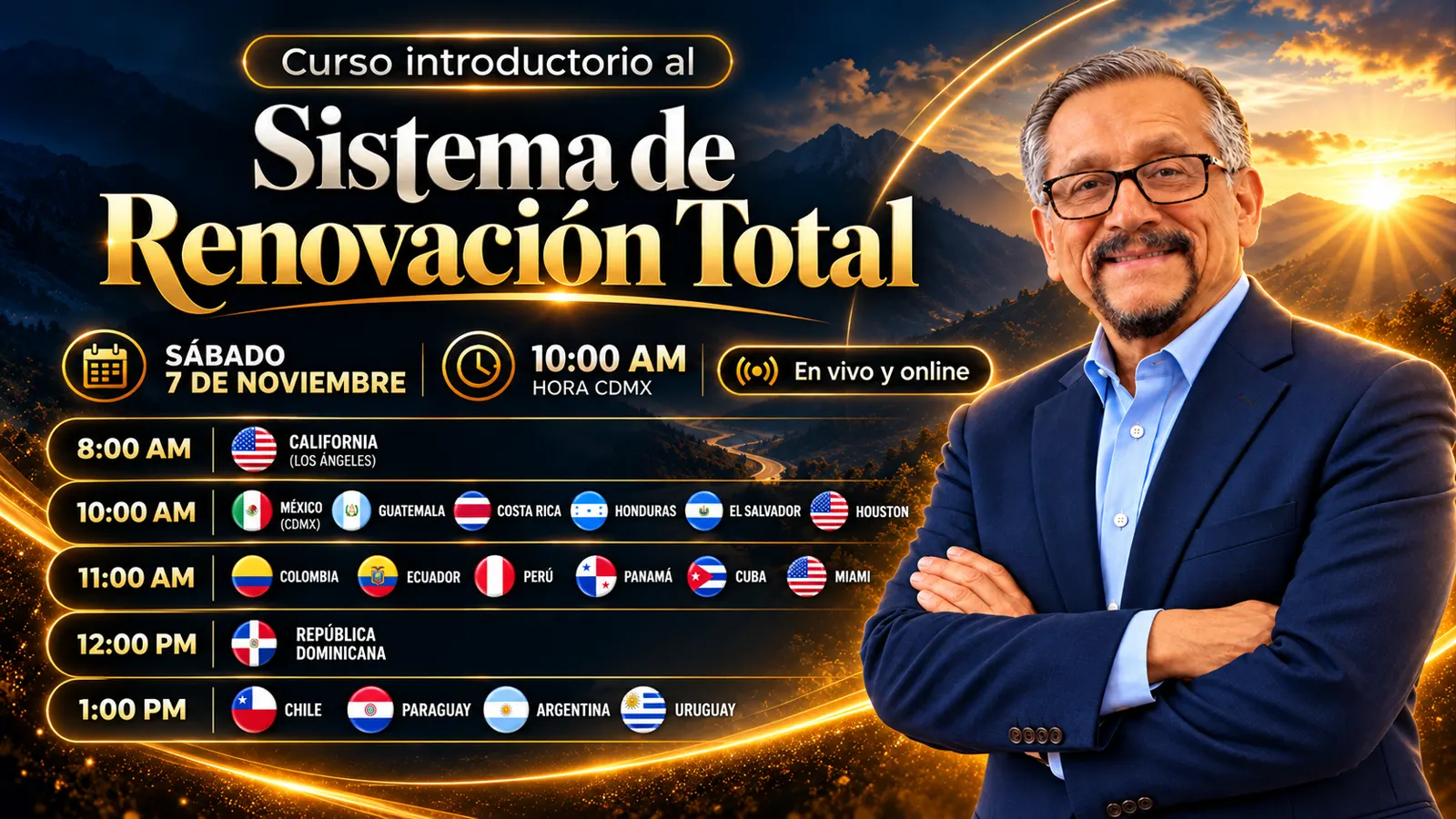 Portada del curso introductorio al Sistema de Renovación Total. Sábado 7 de noviembre, 10:00 a.m. hora de la Ciudad de México. En vivo y online.